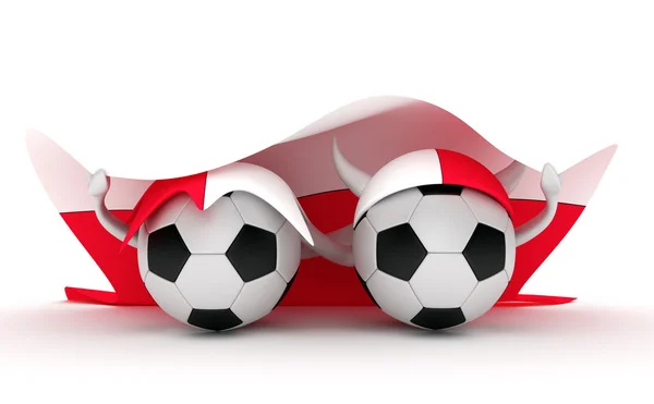 2 つのサッカー ボール ポーランド フラグを保持します。 — ストック写真