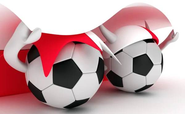 2 つのサッカー ボール ポーランド フラグを保持します。 — ストック写真