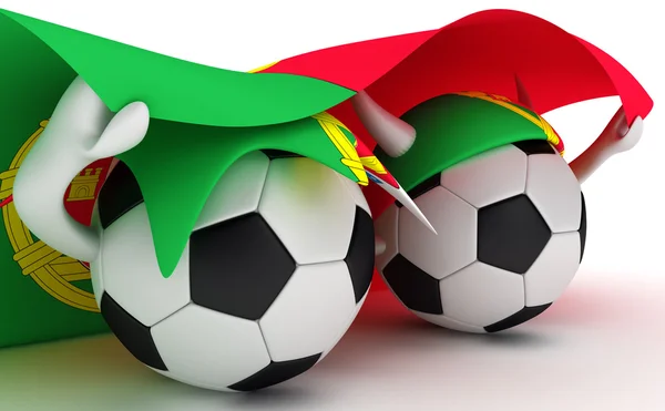 Iki futbol topu Portekiz bayrağı basılı tutun. — Stok fotoğraf