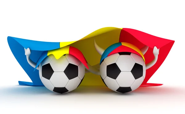 2 つのサッカー ボールを保持するルーマニアの国旗 — ストック写真