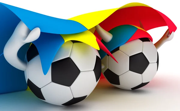 Два футбольных мяча держат флаг Румынии — стоковое фото