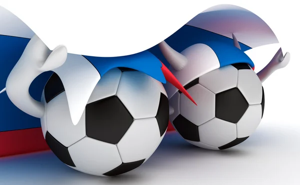 Due palloni da calcio tengono bandiera della Russia — Foto Stock