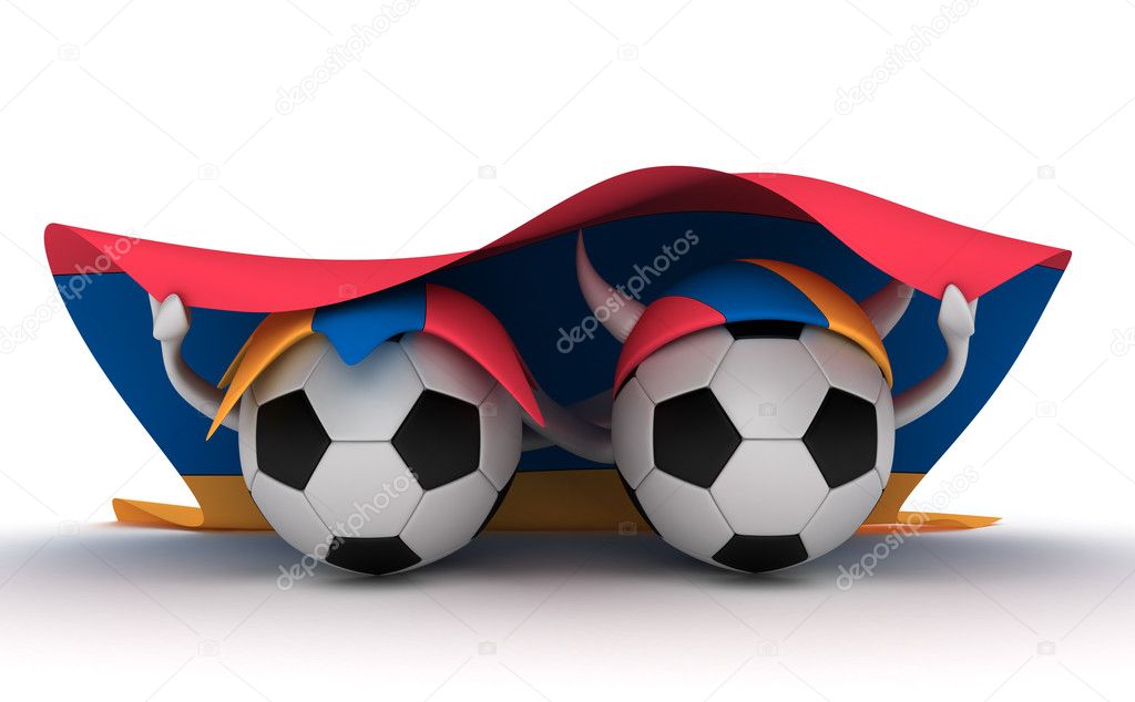 Two soccer balls hold Armenia flag