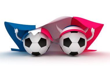 iki futbol topları Fransa bayrağı basılı tutun.