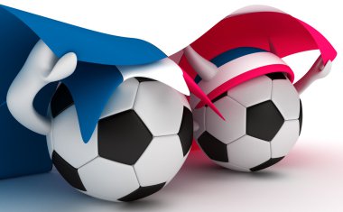iki futbol topları Fransa bayrağı basılı tutun.