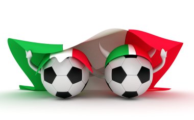 iki futbol topları İtalya bayrağı basılı tutun.