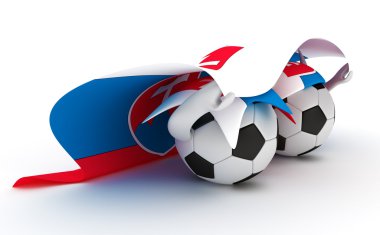 iki futbol topları Slovakya bayrağı basılı tutun.