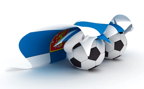 Iki futbol topları Finlandiya bayrağı basılı tutun. — Stok fotoğraf