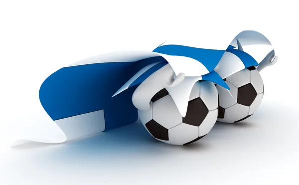 2 つのサッカー ボールを保持フィンランドの国旗 — ストック写真