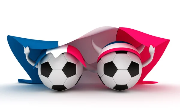 Iki futbol topları Fransa bayrağı basılı tutun. — Stok fotoğraf