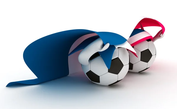 Два футбольных мяча держат флаг Франции — стоковое фото
