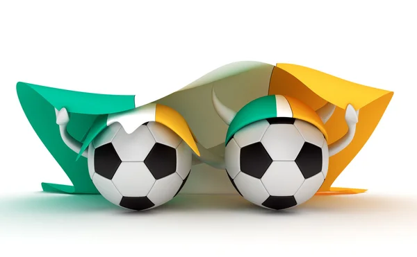 Two soccer balls hold Ireland flag — Stock Photo, Image