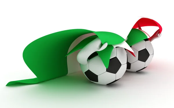 Iki futbol topları İtalya bayrağı basılı tutun. — Stok fotoğraf