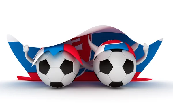 Два футбольных мяча держат флаг Словакии — стоковое фото