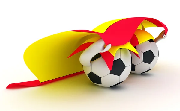 Two soccer balls hold Spain flag — Stock Photo, Image