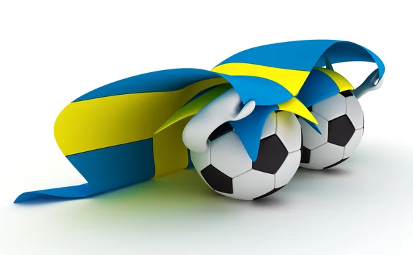 Два футбольных мяча держат флаг Швеции — стоковое фото