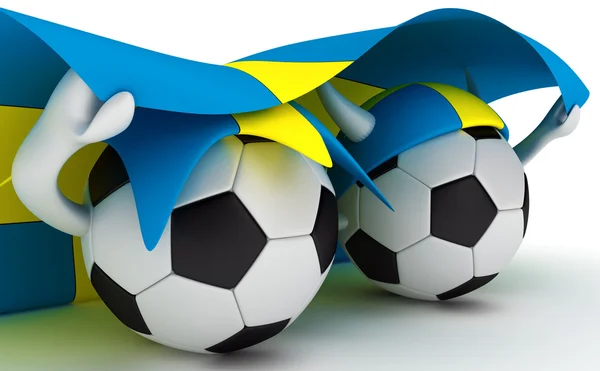 Two soccer balls hold Sweden flag — Stok fotoğraf
