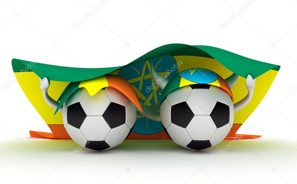 Two soccer balls hold Ethiopia flag
