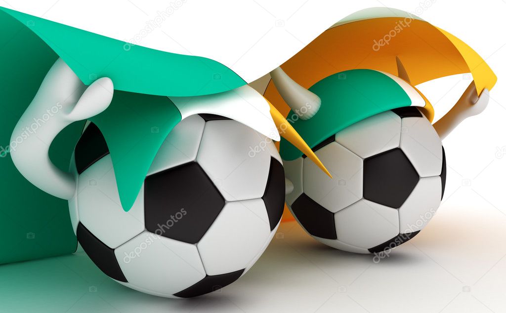 Two soccer balls hold Ireland flag