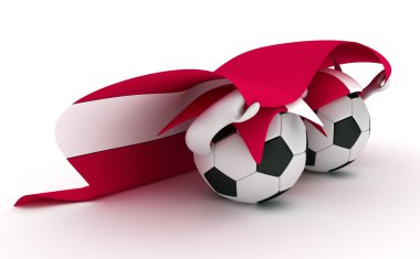 iki futbol topları Letonya bayrağı basılı tutun.