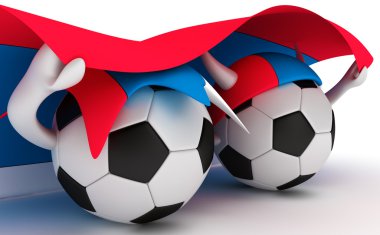 iki futbol topları Sırbistan bayrağı basılı tutun.