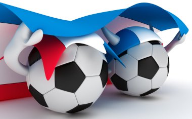 iki futbol topları Yugoslavya bayrağı basılı tutun.