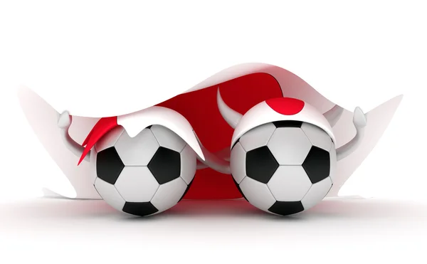 Duas bolas de futebol segurar bandeira do Japão — Fotografia de Stock