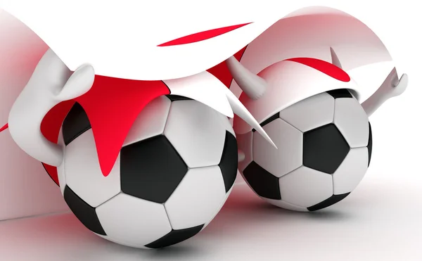 Två fotbollar hålla japan flagga — Stockfoto
