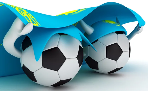 Two soccer balls hold Kazakhstan flag — Stock Photo, Image