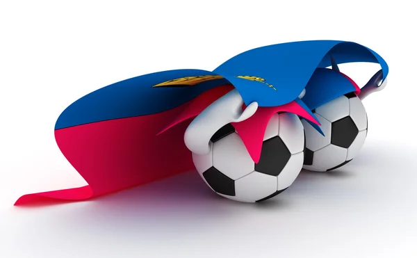 Two soccer balls hold Liechtenstein flag — Stock Photo, Image