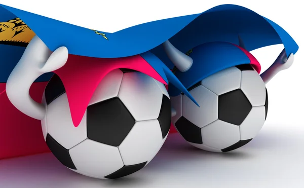 Två fotbollar hålla Liechtensteins flagga — Stockfoto