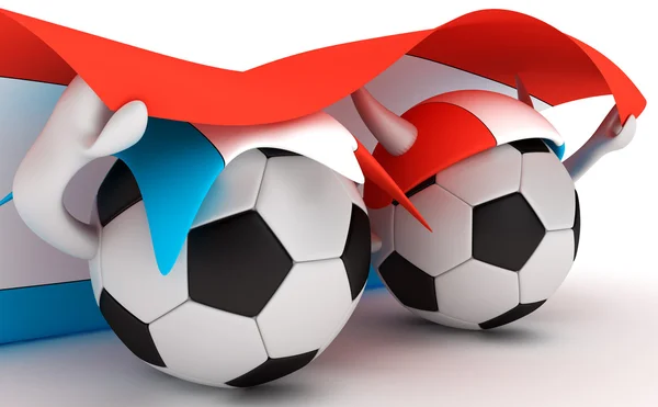 Due palloni da calcio tengono bandiera lussemburghese — Foto Stock