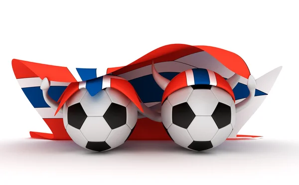 Deux balles de football tiennent le drapeau de la Norvège — Photo