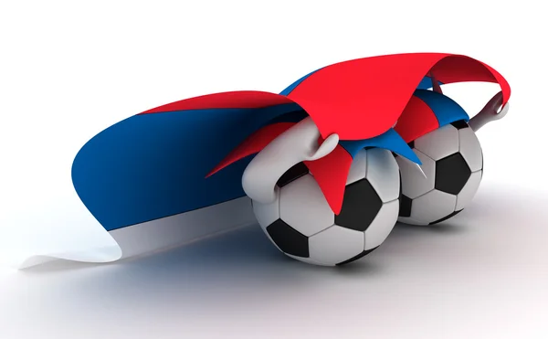 Два футбольных мяча держат флаг Сербии — стоковое фото