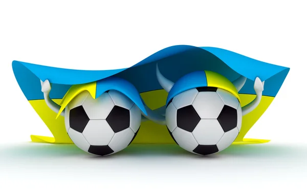Two soccer balls hold Ukraine flag — Stock Photo, Image
