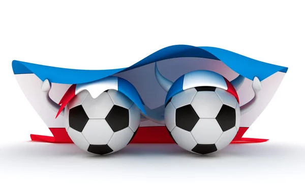 Två fotbollar hålla Jugoslavien flagga — Stockfoto
