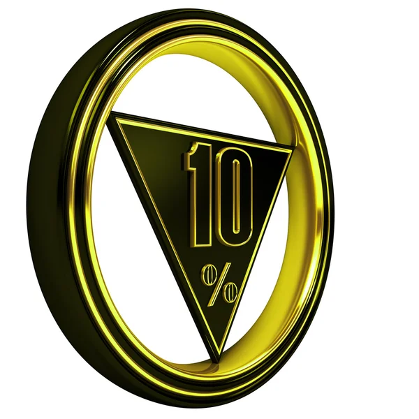 Yellow metal ten Percent on black — Stock Photo, Image