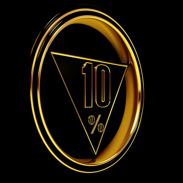 Gold metal ten Percent off on black — Stock Photo, Image