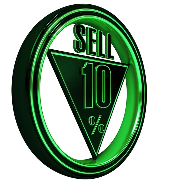 Zelený kovový deset procent prodat na černém pozadí — Stock fotografie