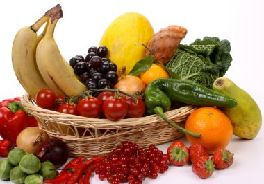 Fruits and vegetables in a basket clipart