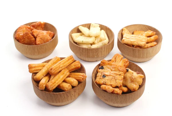 Hete Pittige Japans Rijst Crackers Een Witte Achtergrondgeluid — Stockfoto