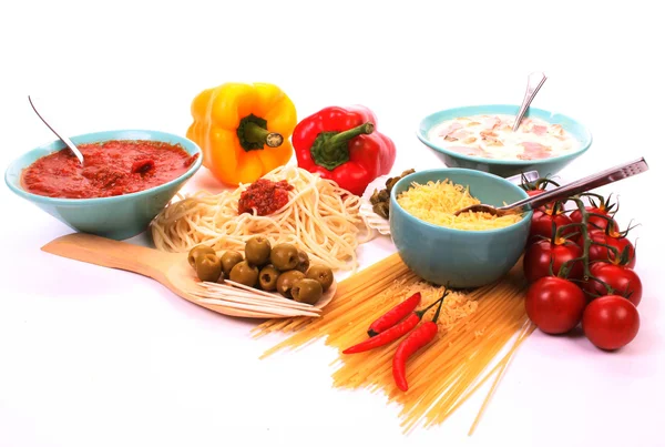 Italian Pasta Ingredients Make Meal — Stock Photo, Image