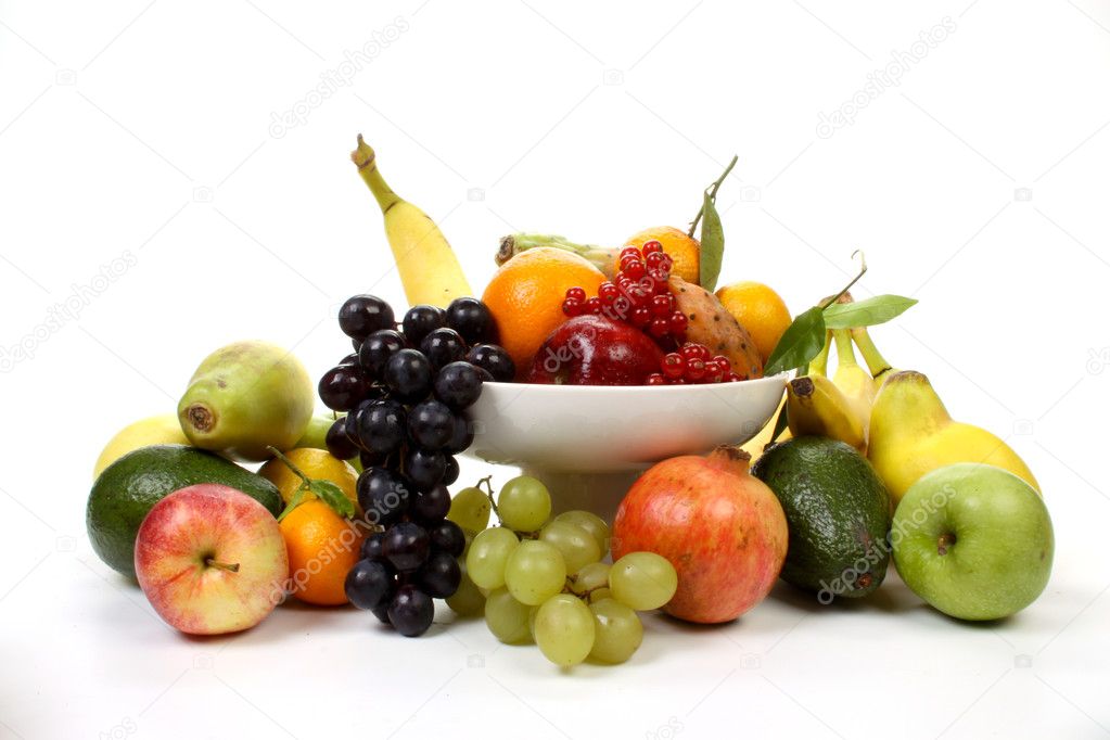 Composition of several fruits on a fruit-dish.
