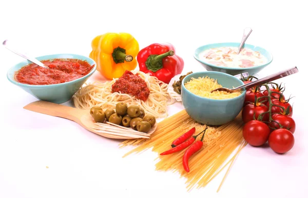 Italian Pasta Ingredients Make Meal — Stock Photo, Image
