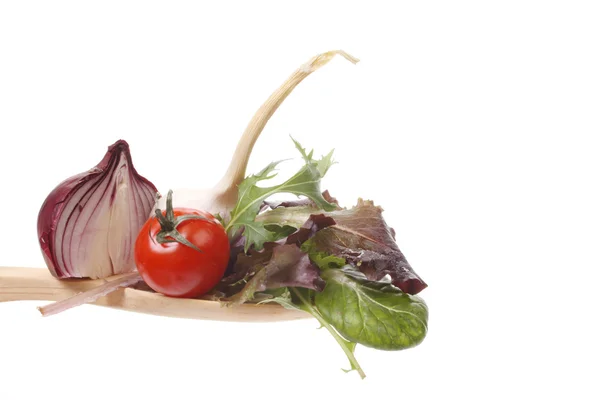 Ingrédients Pour Faire Une Salade Saine Présentés Sur Une Cuillère — Photo