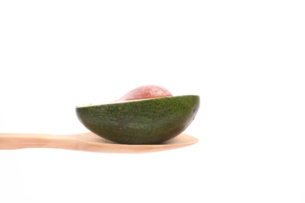 Avocado Præsenteret Træske Hvid Baggrund - Stock-foto
