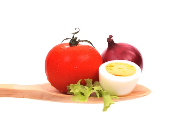 Ingredientes Para Fazer Uma Salada Saudável Apresentada Uma Colher Madeira — Fotografia de Stock