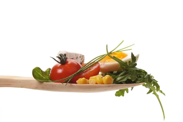Salada Fresca Uma Colher Madeira — Fotografia de Stock