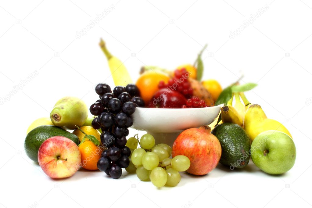Composition of several fruits on a fruit-dish.