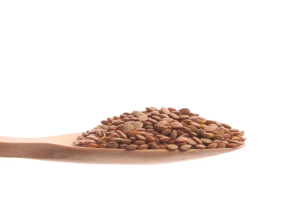 Lentils on a wooden spoon — Stock Photo, Image